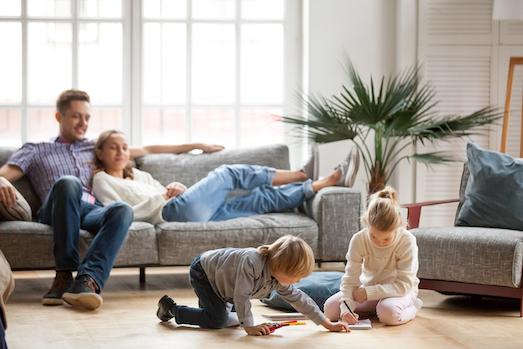 Children,Sister,And,Brother,Playing,Drawing,Together,On,Floor,While smart home
