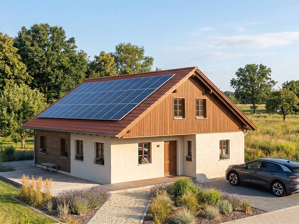 Aufdach Photovoltaik auf einem Einfamilienhaus