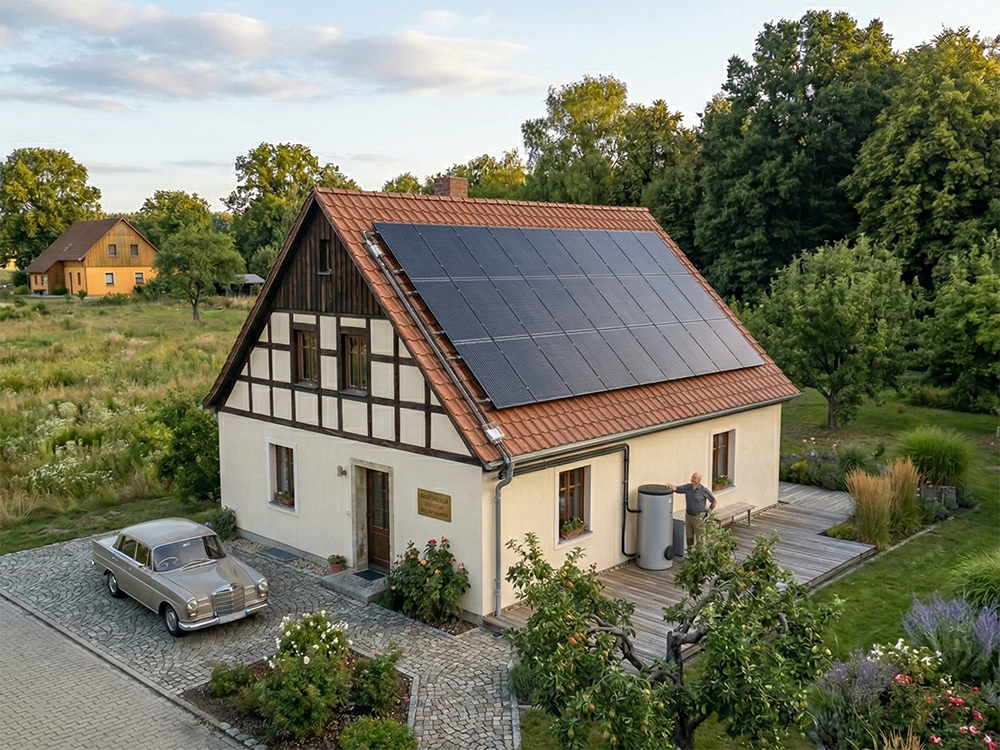 Photovoltaik-Thermie auf dem Dach eines Bauernhauses